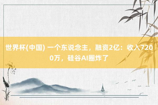 世界杯(中國) 一個東說念主，融資2億：收入7200萬，硅谷AI圈炸了